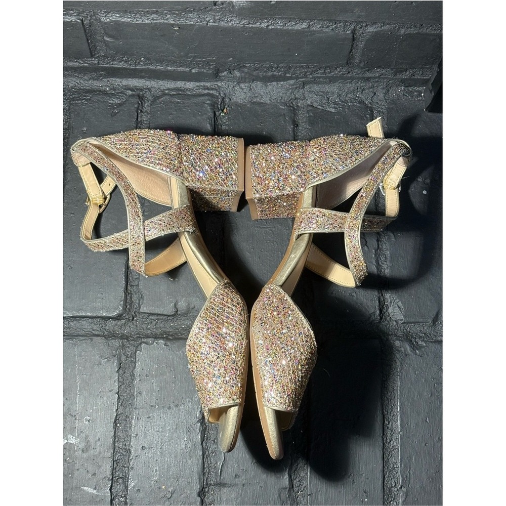 Alex Marie Gold Multi Color Glitter Block Heel Ankle Strap Sandals Womens 9M - Picture 2 of 7